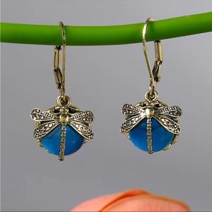 New Bonnie Boom Blue Moonstone Vintage Dragonfly Detailed Earrings